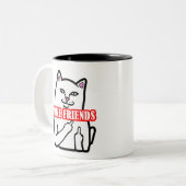 猫おもしろい中指フェイクフレンド ツートーンマグカップ (正面左)