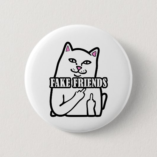 猫おもしろい中指フェイクフレンド 缶バッジ (正面)