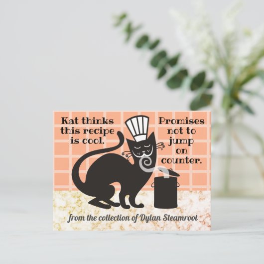 猫おもしろい主皿料理料理本レシピカード ポストカード (スタンド正面)