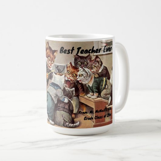 猫おもしろい先生教えの学生 コーヒーマグカップ (正面右)