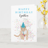 猫おもしろい動物のパーティー誕生日 カード (黄色い花)