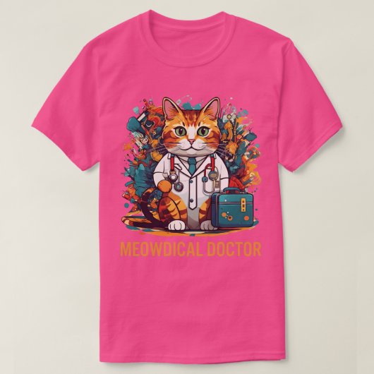 猫おもしろい医療医師看護デザイン Tシャツ (デザイン正面)