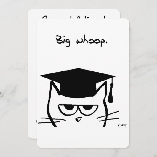 猫おもしろい卒業発表又は卒業パーティー 招待状 (正面/裏面)