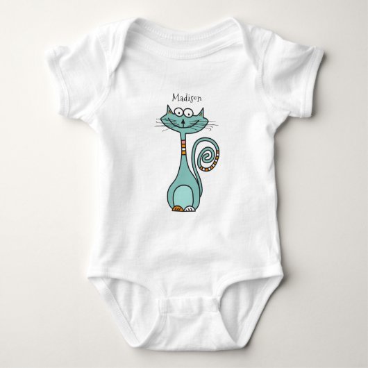 猫おもしろい名前をカスタムする ベビーボディスーツ (正面)