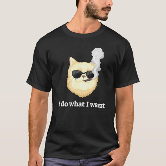 猫おもしろい喫煙好きなことをする Tシャツ (正面)