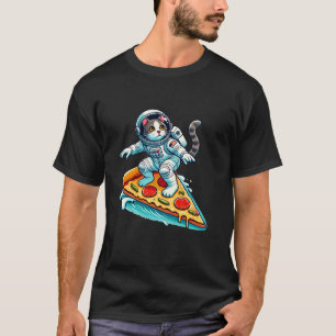 猫おもしろい宇宙飛行士アストロ・ピザ搭乗男性女性 Tシャツ