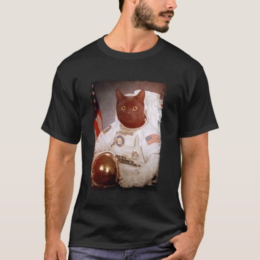 猫おもしろい宇宙飛行士ムーン宇宙ミッション動物アスター Tシャツ (正面)