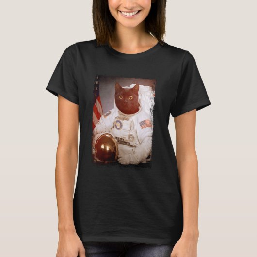 猫おもしろい宇宙飛行士ムーン宇宙ミッション動物アスター Tシャツ (正面)