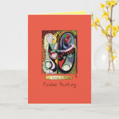 猫おもしろい家 カード (黄色い花)