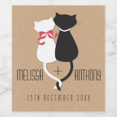 猫おもしろい尾カップモノグラム結婚ズ ワインラベル (シングルラベル)