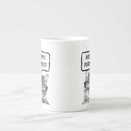 猫おもしろい引用文プリン骨中国特製マグカップ ボーンチャイナマグカップ (正面)