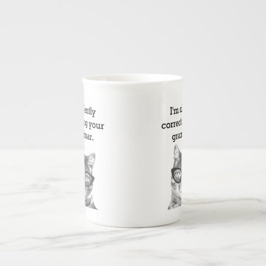 猫おもしろい引用文写真骨中国専門茶マグカップ ボーンチャイナマグカップ (正面)