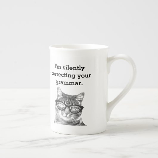 猫おもしろい引用文写真骨中国専門茶マグカップ ボーンチャイナマグカップ (右)