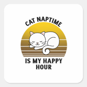 猫おもしろい引用文猫ナプタイムは私の幸せな時間だ スクエアシール