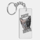 猫おもしろい怒の飼い主と愛人のための猫のミーム キーホルダー (正面左)