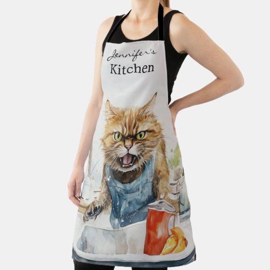 猫おもしろい怒オール・オーバープリントエプロン エプロン (インサイチュ)