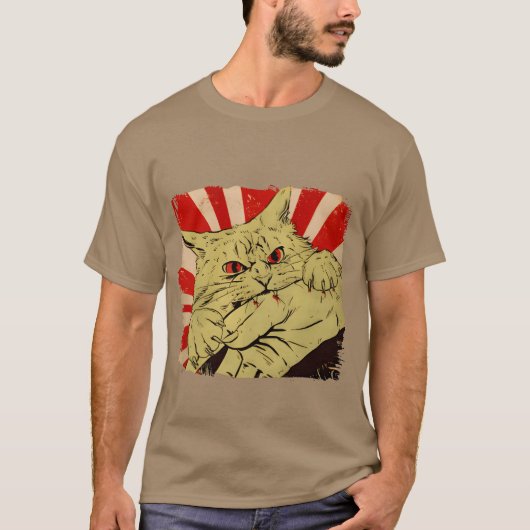 猫おもしろい怒子猫日本の猫かみ猫 Tシャツ (正面)
