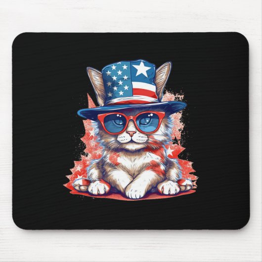 猫おもしろい愛国アメリカ国旗7月4日 マウスパッド (正面)