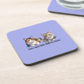 猫おもしろい懸命プラスチックのコースター – Light Blue コースター (左側)