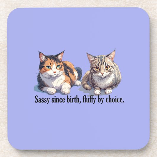 猫おもしろい懸命プラスチックのコースター – Light Blue コースター (正面)