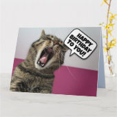 猫おもしろい歌声ハッピーバースデーグリーティングカード カード (黄色い花)