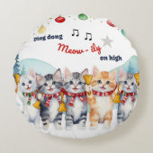 猫おもしろい水の色のクリパーソナライズされたスマス ラウンドクッション (正面)