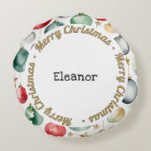 猫おもしろい水の色のクリパーソナライズされたスマス ラウンドクッション (裏面)