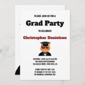 猫おもしろい漫画の卒業パーティー招待状 招待状 (正面/裏面)