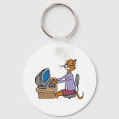 猫おもしろい漫画オフィスのユーモア キーホルダー (正面)