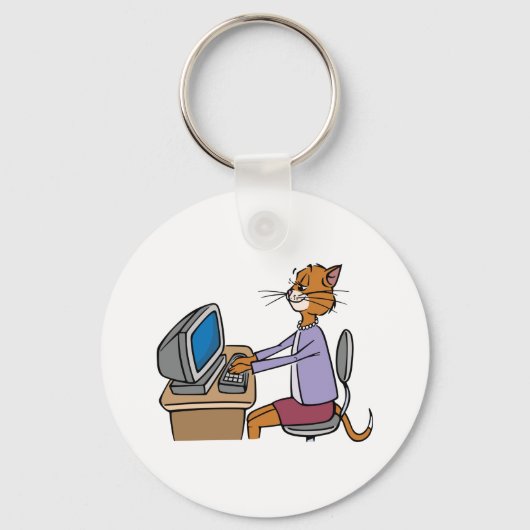 猫おもしろい漫画オフィスのユーモア キーホルダー (正面)
