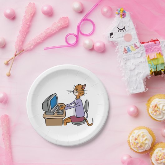 猫おもしろい漫画オフィスのユーモア ペーパープレート (パーティー)