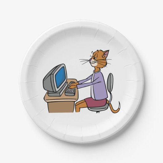 猫おもしろい漫画オフィスのユーモア ペーパープレート (正面)