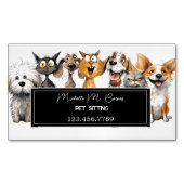 猫おもしろい熱狂する犬と動物の気にペットシッター マグネット名刺 (正面)