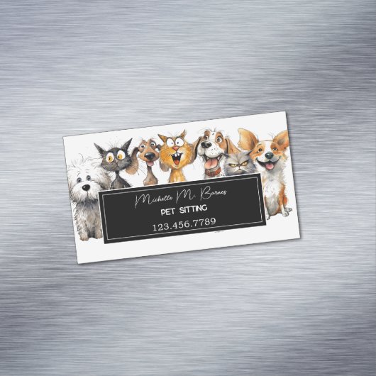 猫おもしろい熱狂する犬と動物の気にペットシッター マグネット名刺 (インサイチュ)