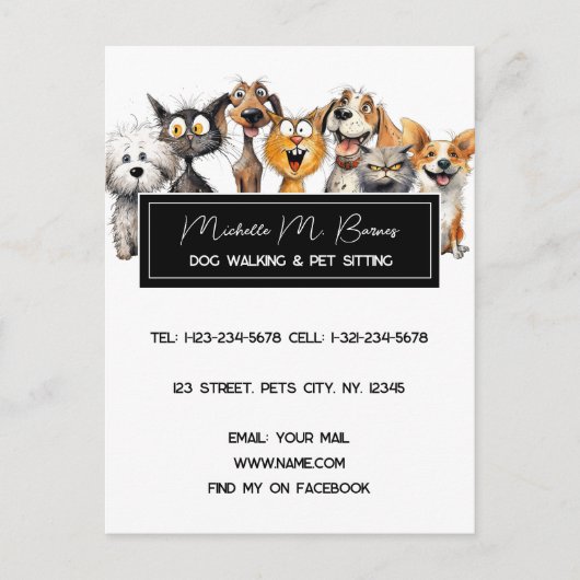 猫おもしろい熱狂する犬ペットシッターモダンホワイト ポストカード (正面)