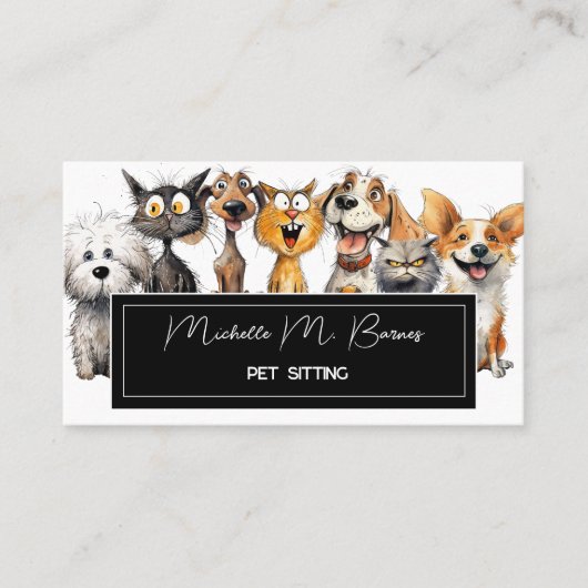 猫おもしろい熱狂する犬ペットシッターモダンホワイト 名刺 (正面)