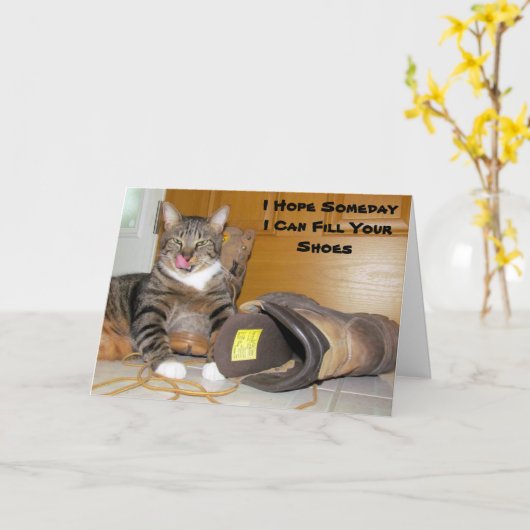 猫おもしろい父の日帰りカー考えるド – S Outside カード (黄色い花)