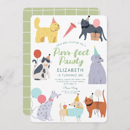 猫おもしろい犬パーフェクト誕生日パティー 招待状