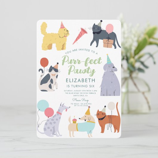 猫おもしろい犬パーフェクト誕生日パティー 招待状