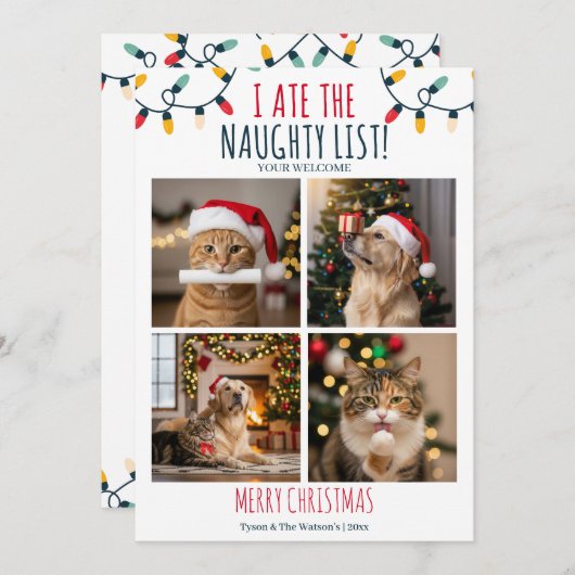 猫おもしろい犬リストいけなのクリスマスカスタム写真 シーズンカード (正面/裏面)