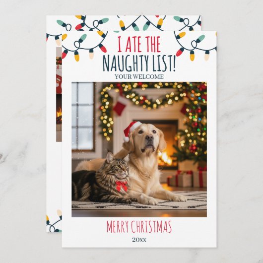 猫おもしろい犬リストいけなのクリスマスカスタム写真 シーズンカード (正面/裏面)