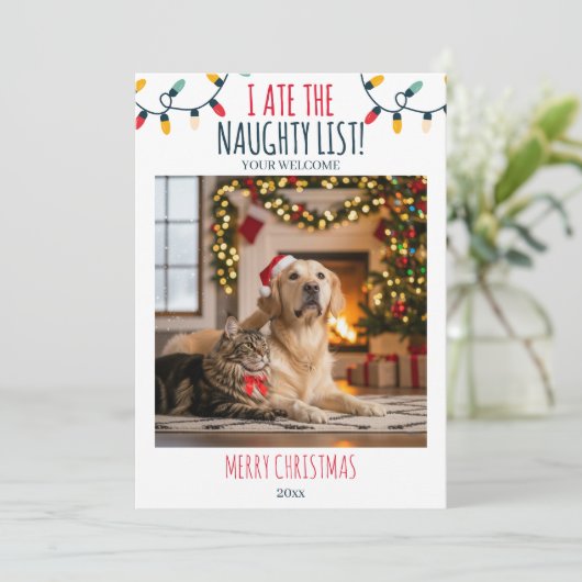 猫おもしろい犬リストいけなのクリスマスカスタム写真 シーズンカード (スタンド正面)