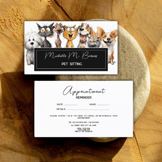 猫おもしろい犬熱狂するペットシッターアポイントメントカード 名刺