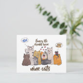 猫おもしろい犬|一生に9匹の猫がいる ポストカード (スタンド正面)
