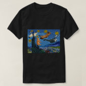 猫おもしろい猫の星の夜の猫絵を描のキュートアート Tシャツ (デザイン正面)