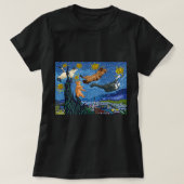 猫おもしろい猫の星の夜の猫絵を描のキュートアート Tシャツ (デザイン正面)