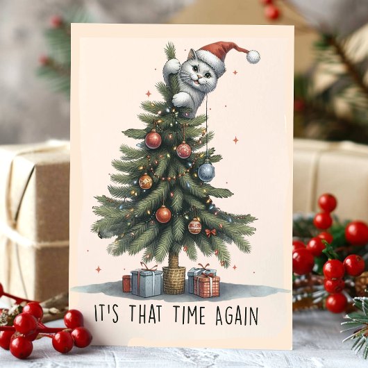 猫おもしろい登山クリスマスツリー シーズンカード