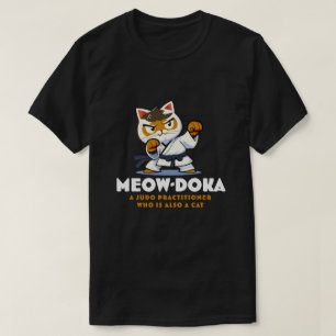 猫おもしろい白・茶色の柔道黒帯 Tシャツ