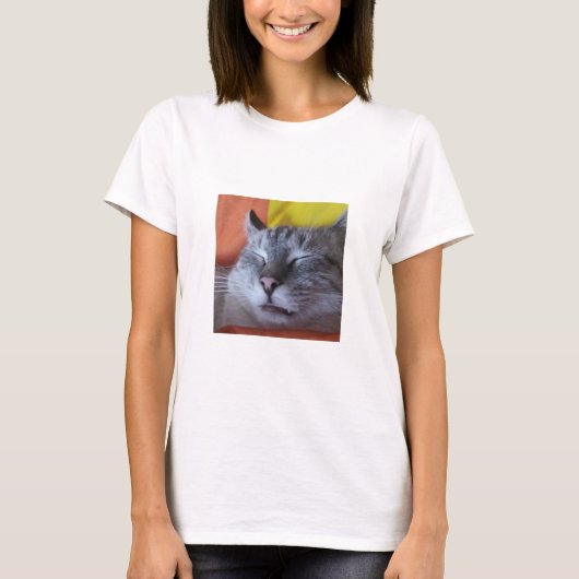 猫おもしろい眠る女性のTシャツ Tシャツ (正面)