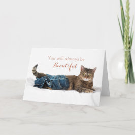 猫おもしろい着ジーンズ誕生日カード カード